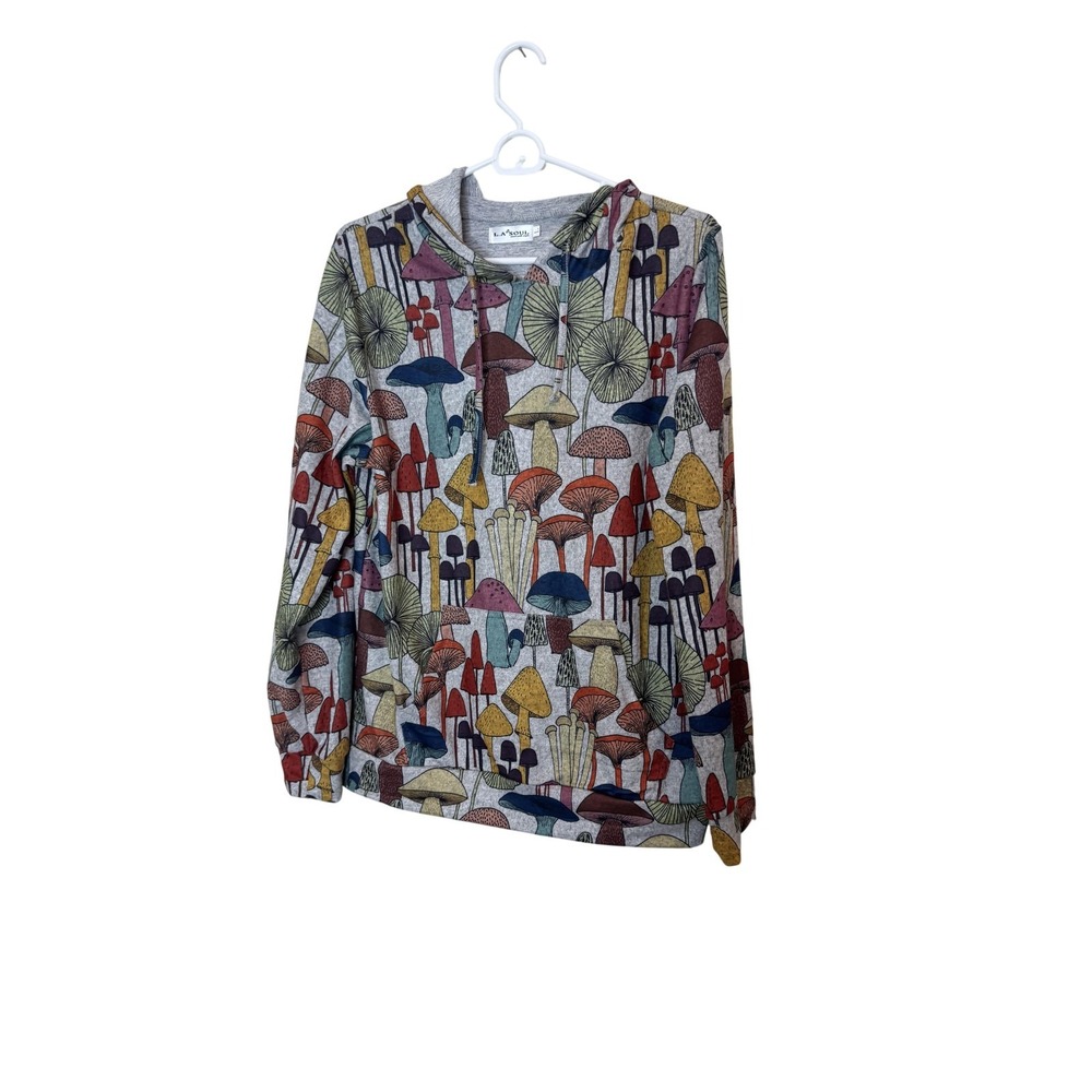 L.A. Soul‎ Hoodie Womens Large Multicolor Mushroom Print Pullover Top Casual